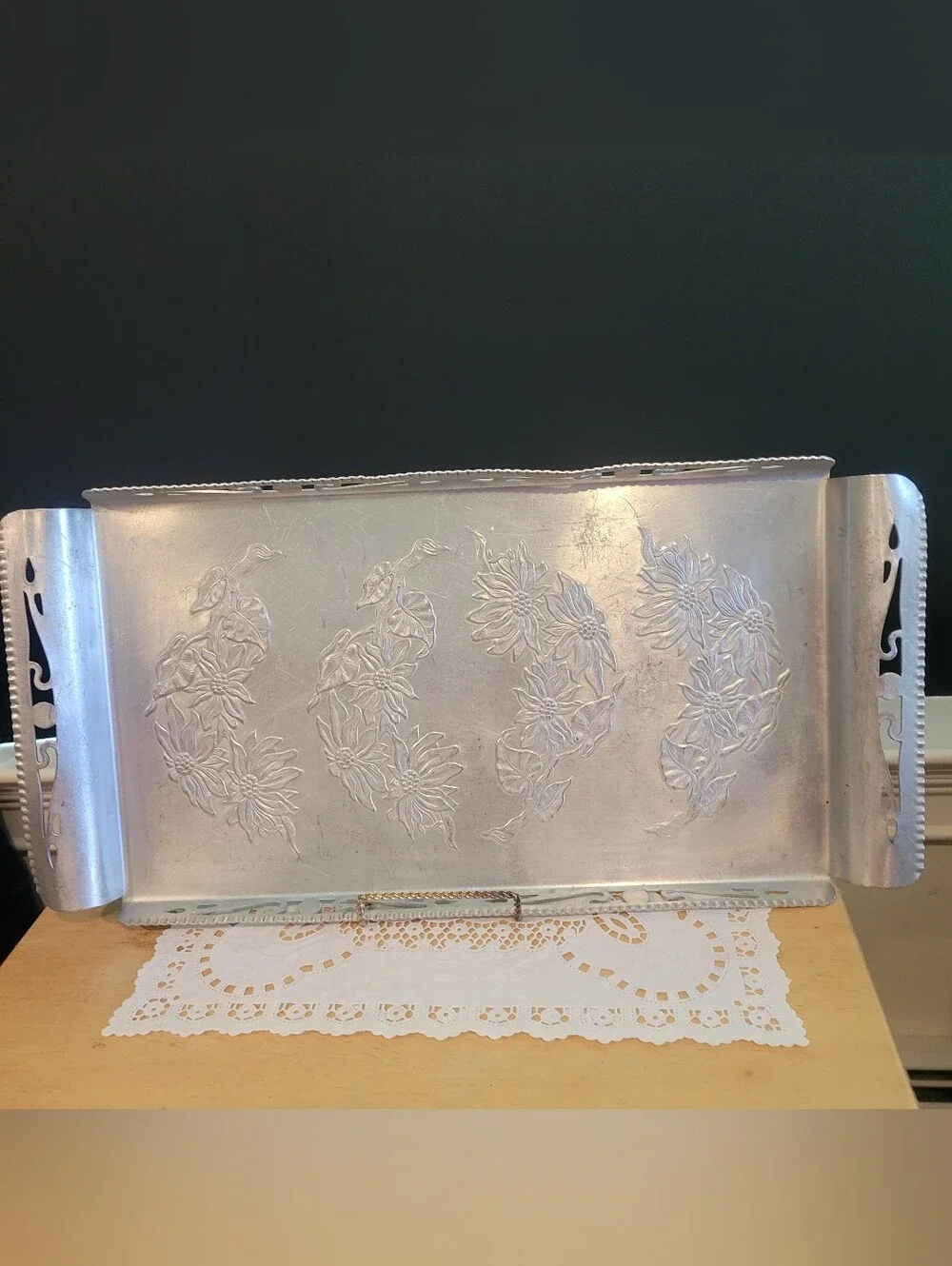 Farber & Shlevin Hand Wrought Aluminum Serving Tray W Handles #1763 Vintage 20